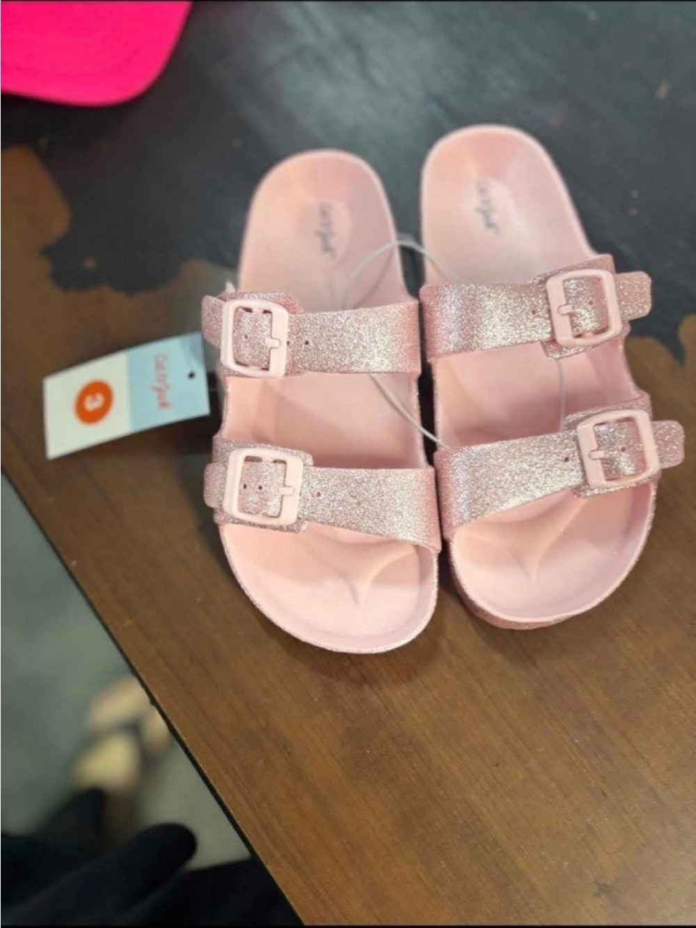 Kids Glitter Double-Buckle Slide Sandals - Pink